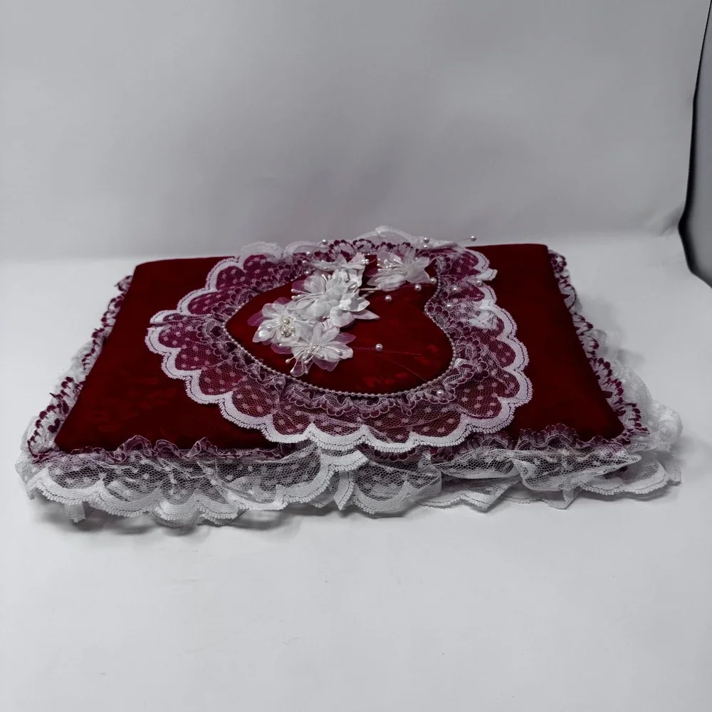 Vintage Red Satin Heart Lace Photo Album Floral Damask 3-Ring Binder Keepsake - Picture 9 of 10
